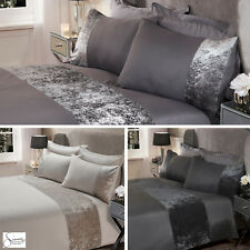 Sienna Crushed Velvet Panel Duvet Cover with Pillow Case Bedding Set From £10.50
