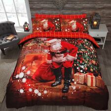 Father Christmas Santa Presents Reversible Quilt Duvet Cover Single Double King
