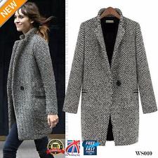 Womens Lapel Wool Cashmere Coat Trench Jacket Long Parka Overcoat Outwear WS010