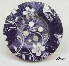 5 Large Wood Dark Grey & White Flower Buttons 50MM, Sewing, Craft - BU1245