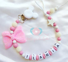 Minnie Catenella portaciuccio/succhiotto personalizzata nome Bimbo/Bimba regalo