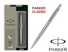 GENUINE PARKER CLASSIC STAINLESS STEEL BALL POINT PEN - SILVER TRIM - GIFT BOX