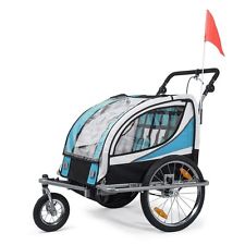 Remorque Vélo Convertible Jogger 2en1 Enfants 360° Amortisseur Neuf Bleu SAMAX