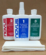 Novus Plastic Polish set includes 237ml Novus 1, 2 & 3 bottles plus 3 cloths 