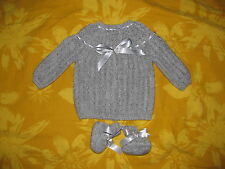 layette bébé,brassière-chaussons0/3 mois/ classique  confort gris souris noel