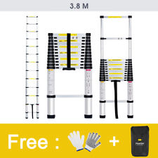 3.8M Échelle Télescopique Multifonctions Escabeau Pliable en Aluminium +Gants FR