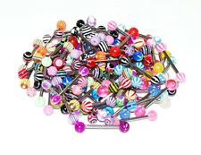 LOT de 10 piercing langue acier chirurgical X 10 tous différents boules couleurs