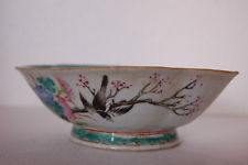 GRAND BOL PORCELAINE QING FAMILLE ROSE CHINE DÉCORS HIRONDELLE ET FLEURS