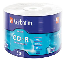 50 CD -R VERBATIM VERGINI VUOTI 52X 700MB PER AUDIO DATI VIDEO GAMES 43787 80min