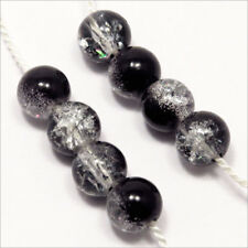 Lot de 50 Perles Craquelées en Verre 6mm Bicolore Noir Cristal