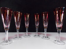 6 FLUTES A CHAMPAGNE EN VERRE DOUBLE ROUGE TAILLÉES