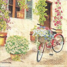 Lot de 2 Serviettes en papier Vélo Fleuri Decoupage Collage Decopatch