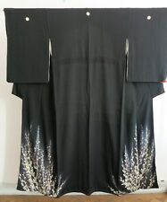 KIMONO JAPAN,JAPANISCHER KIMONO,MORGENMANTEL,ANTIK,TOMESODE,CHIRIMEN,KREPPSEIDE
