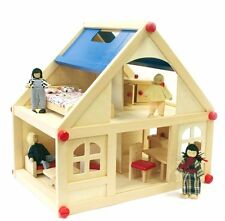 Puppenhaus aus Holz mit Möbel und Püppchen