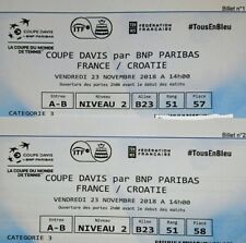  2 BILLETS FINALE COUPE DAVIS FRANCE-CROATIE