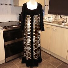 VINTAGE BLACK GOLD JEAN VARON MAXI DRESS DAMAGE TO BACK AND PART OF LINING S