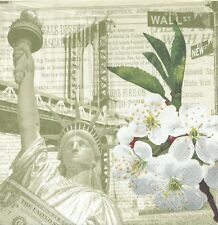 Lot de 2 Serviettes en papier New York Statue Liberté Fleurs Decoupage Collage