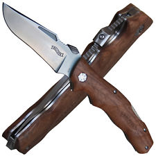 Walther AFW Taschenmesser mit Walnussholz-Griff Lederetui Backlock Satin-Finish