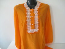  Damen Nachthemd Lang Arm  Orange kleine Spitze  Größe 46 True Vintage * X51