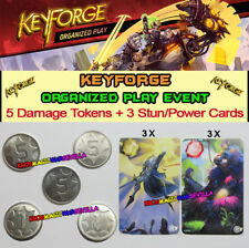 KEYFORGE CALL OF THE ARCHONS -5 Promo Metal Damage Tokens + 3 Stun / Power Cards