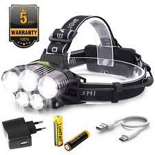 90000LM Lampes frontales 5 XM-L T6 LED USB Rechargeable lampe de poche torche