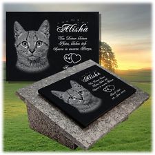 GRANIT Grabstein Doppel Grabplatte+Stützen 25x20 cm Foto+Text Gravur Katze gg08s