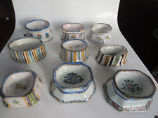 Rare collection de 9 salerons faience du 18 éme:Rouen.Nevers.Auvillars.Est etc