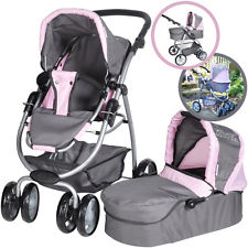 Knorrtoys Puppenwagen Coco 2in1 Rockstar grau rosa Puppenkinderwagen Wanne Karre