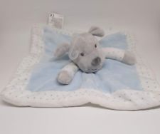 02 - DOUDOU PLAT CHIEN BLEU GRIS BLANC POIS CARRÉ NEUF 