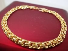 24ct 24 K jaune or massif 4mm brident chaîne womens mens bracelet 7' 18 cm