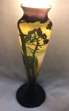 MULLER FRERES LUNEVILLE VASE EN PATE DE VERRE PAYSAGE LACUSTRE GRAVE ACIDE 