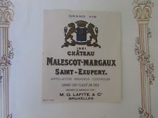 & RARE ETIQUETTE MARGAUX GRAND CRU CLASSE CHATEAU MALESCOT-St6EXUPERY 1961