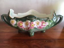 Magnifique JARDINIERE  EN PORCELAINE  DE LUNEVILLE  ART NOUVEAU décor fleurs 