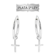 Pendientes Aros 12MM Con Cruz. Cruces. Plata 1ª ley .925 Nuevos