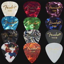 12 x Thin Fender Celluloid Guitar Picks / Plectrums - 1 Of Each Colour