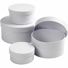 Creativ - 4 White Paper Mache Round Boxes to Decorate Art Crafts 8+10+12+14 cm 
