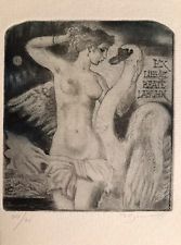 Erotisch Exlibris David Bekker für Beate Labuhn, Signiert, Erotic „LEDA“