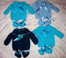 4 layettes bébé, brassières/chaussons naissance bleu ciel bleu canard turquoise
