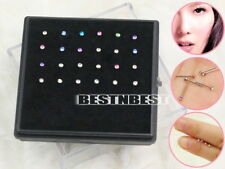 Lot de 24pcs Couleur Mixte Piercing Cristal Acier Boucles de Nez Bijoux Boîte