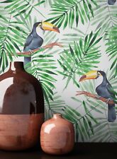 NEWROOM Papiertapete Grün Vogel Blätter Floral Papier Weiß Modern 3D Optik Papie