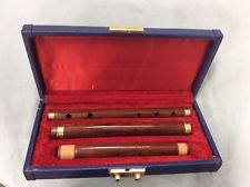 Vintage Wooden Three Part Flute In Case
