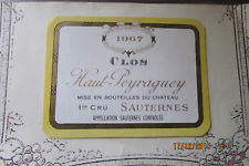 RARE ETIQUETTE SAUTERNES 1 er GRAND CRU CHATEAU CLOS HAUT-PEYRAGUEY 1967