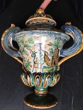 Superbe grande vase à deux anses faience Italie Urbino ?  19 siècle
