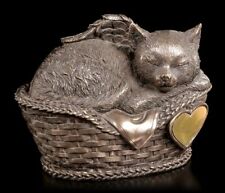 Katzen Urne - Katzenengel im Korb mit Gravurplatte - Tierurne