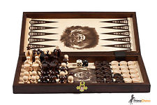 THE KINGDOM Wooden Chess + Backgammon + Draughts Set 35cm STUNNING HAND CRAFTED!