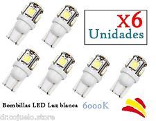 x6 Bombillas LED T10 W5W SMD Luz Blanca 6000K 6W Xenon Coche Interior Posición
