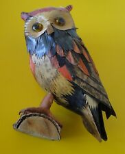 CHOUETTE HIBOU EN  BOIS COLORE STATUE DECORATION OWL COLLECTOR