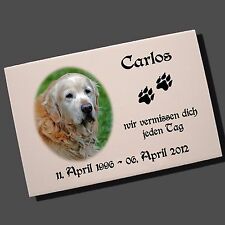 Grabstein Tiergrabstein Gedenktafel Keramik Hund-p06 ►Ihr Foto + Text◄ 30x20 cm