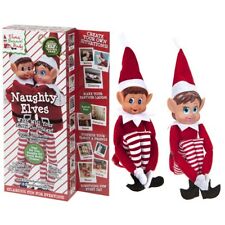 12" Pack of 2 Sitting Elf Girl & Boy Christmas Naughty Toys Shelf Decoration
