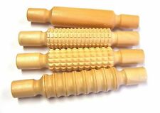 4 Textured Wooden Rollers. Modelling Effects Clay etc. Perfect for Art & Craft 